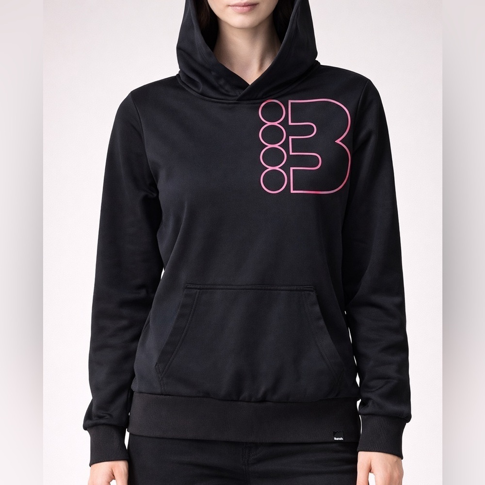 Bench Black Hoodie Pink Logo Size L